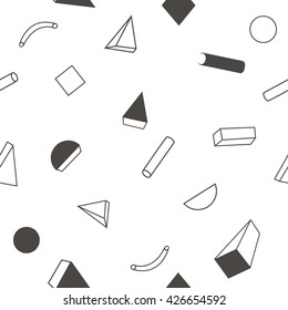 Geometric simple monochrome minimalistic pattern of pyramid or triangle shapes, squares, circles