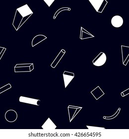 Geometric simple monochrome minimalistic pattern of pyramid or triangle shapes, squares, circles