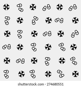 Geometric simple monochrome minimalistic vector holiday pattern, umbrellas and flip flops