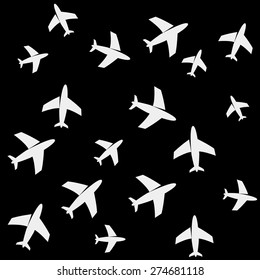Geometric simple monochrome minimalistic vector holiday pattern, planes