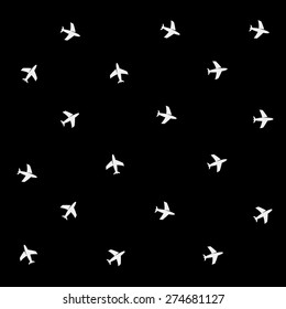Geometric simple monochrome minimalistic vector holiday pattern, planes