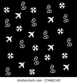 Geometric simple monochrome minimalistic vector holiday pattern, planes and umbrellas