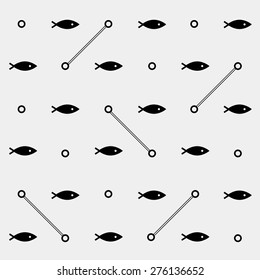 Geometric simple monochrome minimalistic vector marine pattern, fish