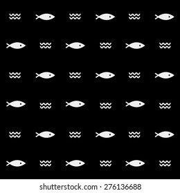 Geometric simple monochrome minimalistic vector marine pattern, fish
