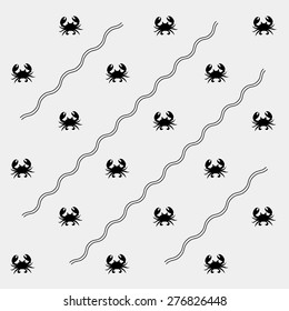 Geometric simple monochrome minimalistic vector marine pattern, crabs