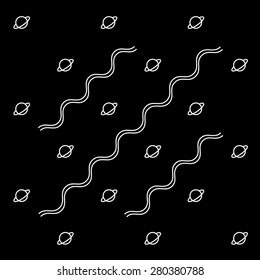 Geometric simple monochrome minimalistic vector pattern, science, planets