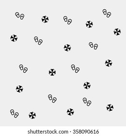 Geometric simple monochrome minimalistic vector holiday pattern. umbrellas, flip flops
