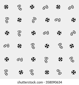 Geometric simple monochrome minimalistic vector holiday pattern. umbrellas, flip flops