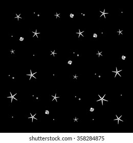 Geometric simple monochrome minimalistic vector holiday pattern, starfish, sea shell