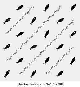 Geometric simple monochrome minimalistic vector marine pattern, fish