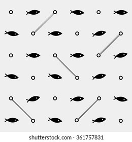 Geometric simple monochrome minimalistic vector marine pattern, fish