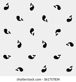 Geometric simple monochrome minimalistic vector marine pattern, whales