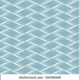 Geometric simple pattern with abstract waves, lines, stripes. A seamless vector background. Blue ocean or sea ornament. Vector illustration