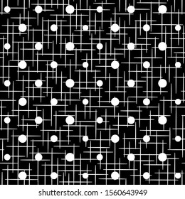 Geometric simple print. Seamless pattern with polkadots, lines. Monochrome background. Abstract neutral structure. Repeating texture for Design fabric, wallpaper, wrapper, wrapping, prints, textile 