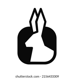 Geometric Simple Rabbit Silhouette In Shape Icon Vector Illustration Isolated. Design Icon Bunny Head Element For Easter Or Chinese New Year Banner And Poster