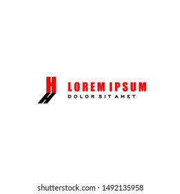 geometric simple red H logo letter with black shadow design