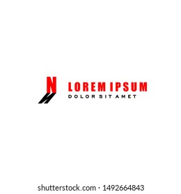 geometric simple red N logo letter with black shadow design
