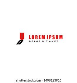 geometric simple red U logo letter with black shadow design