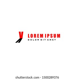 geometric simple red V logo letter with black shadow design