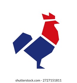 Diseño geométrico simple de la ilustración del gallo en forma de Colores rojos y azules