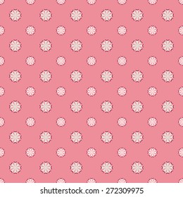 Geometric simple seamless pattern. Round small flowers. Pastel pink and beige.