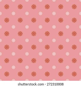 Geometric simple seamless pattern. Round small flowers. Pastel pink and beige.
