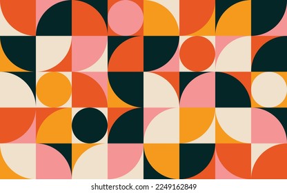 Diseño de patrones redondeados simples geométricos en vectores de color naranja cálido, rosa y amarillo  