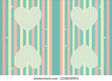 Geometric simple stripes with heart pattern bright pastel background. Abstract graphic line modern elegant minimal retro style. Design for fabric texture textile print art background wallpaper.