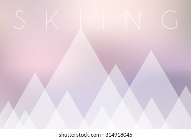 Geometric simple vector illustration, mountains and skiing