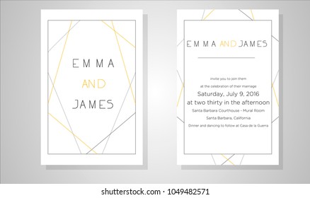 Geometric simple wedding invitation pastel colors grey and yellow stripes