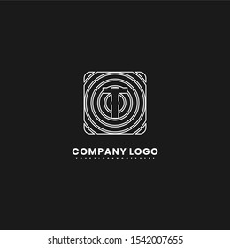 geometric simple white spiral in rounded square shape T logo letter outline design concept isolated on white background.