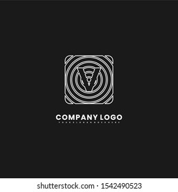 geometric simple white spiral in rounded square shape V logo letter outline design concept isolated on white background.