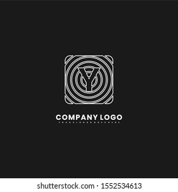 geometric simple white spiral in rounded square shape V logo letter outline design concept isolated on white background.