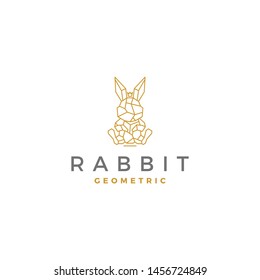 Geometric sitting rabbit premium logo with crown outline style