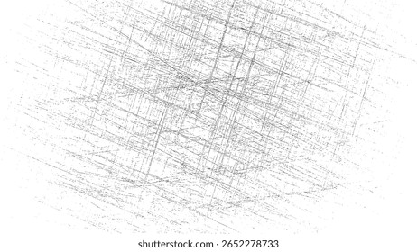 Textura grunge de esboço geométrico com grade de linha de interseção e ruído áspero. Abstrato sobreposição angustiada sobre fundo branco. Superfície de padrão de arranhão vintage.

