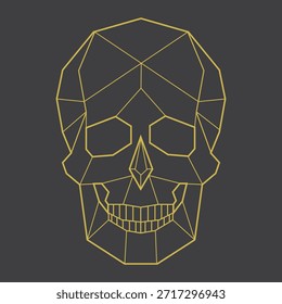 Diseño geométrico del cráneo en líneas amarillas sobre un fondo oscuro. Arte de cráneo Abstractas con Formas geométricas. Ilustración de calavera moderna y minimalista para proyectos creativos. Vector de ilustración de cráneo.