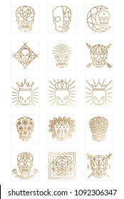 Geometric Skull Logo Collection. Skull Logo Labels and Sticker. Human Skull Logo. Biker Logo
