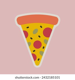 Geometric slice of pizza. Minimal fast food sticker design. Abstract flat patch for delivery, pizzeria. Vector graphic