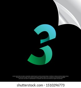 geometric sliced number 3 logo. modern design. vector icon illustration