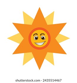 Geometric Smiling Sun Icon Vector Illustration
