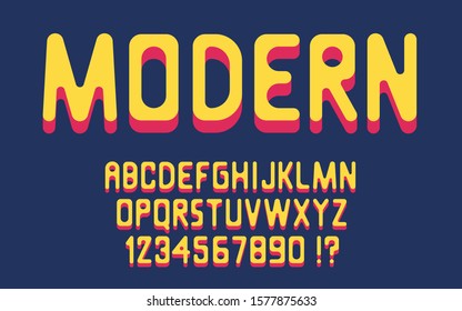 Geometric smooth bold font 3D modern design Hipster letters and numbers with shadow Vector alphabet