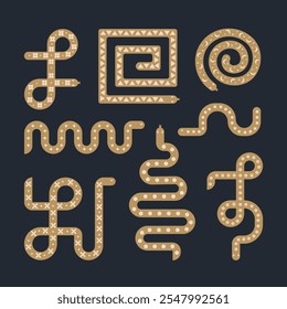 Geometric Snakes Black and Gold Collection. Chinese New Year Zodiac Symbol. Year of the Snake Set.