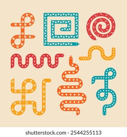 Geometric Snakes Colorful Collection. Chinese New Year Zodiac Symbol. Year of the Snake Set.