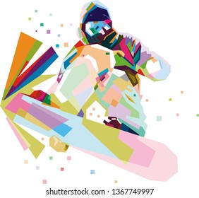 geometric snowboarding illustration in WPAP style