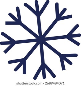 Un copo de nieve geométrico con líneas audaces y ramas simétricas. El diseño de cristal de nieve presenta brazos puntiagudos que irradian desde el centro. Ilustración vectorial de dibujos animados.