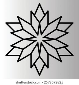 geometric snowflake design, black and white illustration, symmetrical pattern.