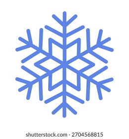 Geometric snowflake design blue line symmetrical shape. Colorful flat style vector illustration. Ideal for winter decor, holiday design elements, festive graphics, and seasonal celebration themes.