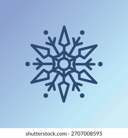 Icono geométrico del copo de nieve en un fondo azul degradado. El diseño del copo de nieve presenta líneas nítidas y simétricas. Perfecto para proyectos de temática invernal o diseños de vacaciones. Navidades Vector de ilustración.