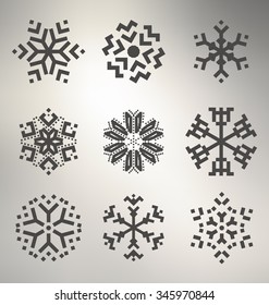 Geometric Snowflake Icon Set