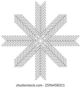 Geometric snowflake illustration. Abstract linear pattern. Star-shaped vector element. Decorative winter symbol. EPS 10.